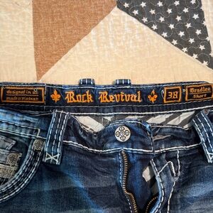 Mens Rock Revival Blue Denim Shorts